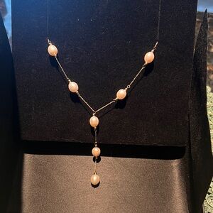 NWT boxed, Elegant Pearl Necklace 16” with 3” hanging pearls.